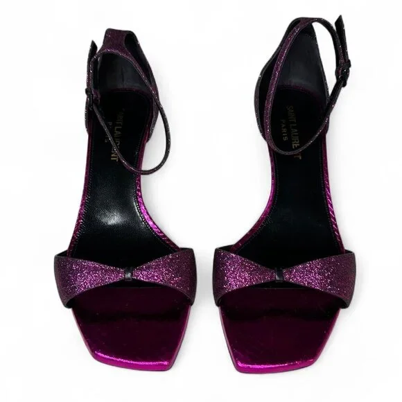 Saint Laurent Paris Glitter Fuchsia Kitten Heel Sandal EU 37.5 NWOB - Picture 2 of 16